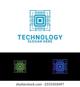 Processor chip computer logo template. Circuit technology logo vector, Modern Tech Digital logo design