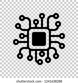 Processor Chip, Computer Microchip, Cpu Chipset. Technology Icon. Black Symbol On Transparent Background