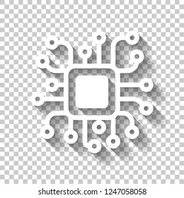 Processor chip, computer microchip, cpu chipset. Technology icon. White icon with shadow on transparent background - Powered by Shutterstock - Get 15% off with code: PIKWIZARD15