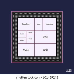 Processor and chip, engineering and tech, motherboard and computer design, vector illustration