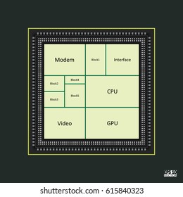 Processor and chip, engineering and tech, motherboard and computer design, vector illustration