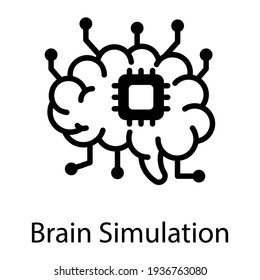 
Processor chip inside human brain editable filled vector of brain simulation