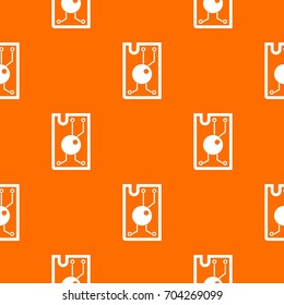 Processor chip pattern repeat seamless in orange color for any design. Vector geometric illustration