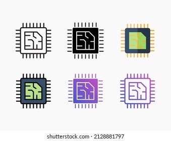 Processor computer icon set with line, outline, flat, filled, glyph, color, gradient. Editable stroke and pixel perfect. Can be used for digital product, presentation, print design and more.