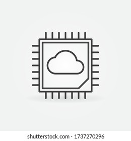 Processor or CPU with Cloud line icon. Vector Cloud Computing outline symbol