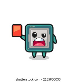 processor cute mascot as referee giving a red card , cute style design for t shirt, sticker, logo element