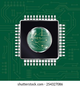 Processor with electronic circuit board background - vector drawing.