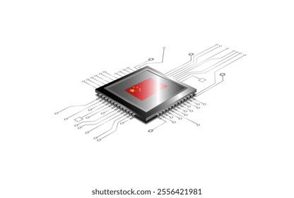 Processor with flag of China on a white background. Technology concept. Vector illustration.