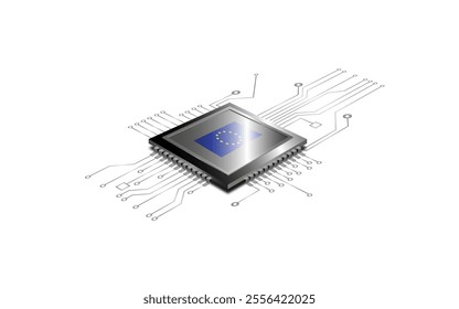 Processor with flag of the European Union on a white background. Technology concept. Vector illustration.