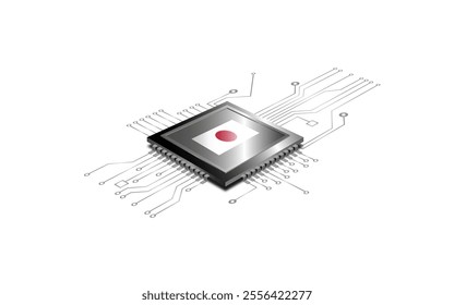 Processor with flag of Japan on a white background. Technology concept. Vector illustration.