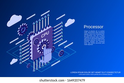 Processor flat 3d isometric vector concept illustration