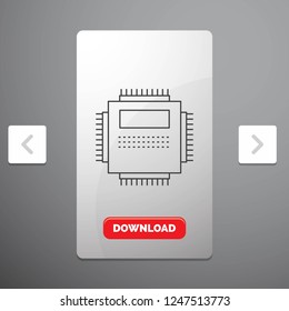 Processor, Hardware, Computer, PC, Technology Line Icon in Carousal Pagination Slider Design & Red Download Button