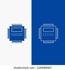 Processor, Hardware, Computer, PC, Technology Line and Glyph web Button in Blue color Vertical Banner for UI and UX, website or mobile application