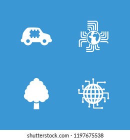 Processor icon. collection of 4 processor filled icons such as cpu in car, cpu planet. editable processor icons for web and mobile.