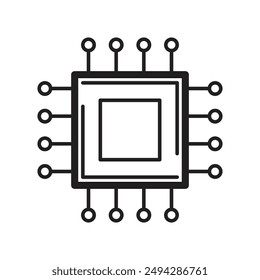 Processor icon, microcircuit with contacts, simple, laconic design.