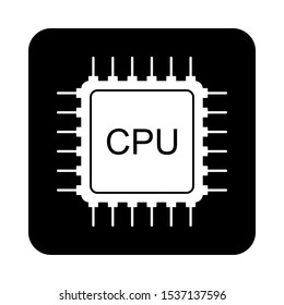 Processor icon on black square button. Vector illustration.