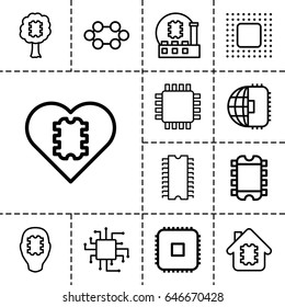 Processor icon. set of 13 outline processoricons such as chip, cpu