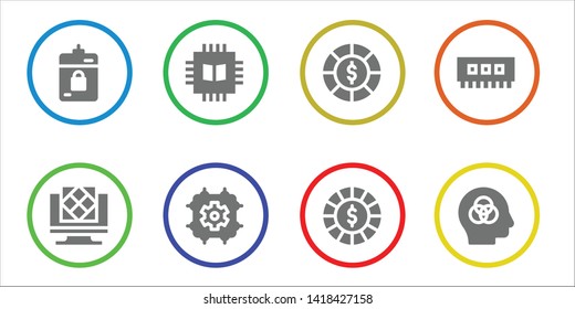 processor icon set. 8 filled processor icons.  Simple modern icons about  - Harddrive, Artificial intelligence, Chip, Cpu, Chips, Ram, Intelligence