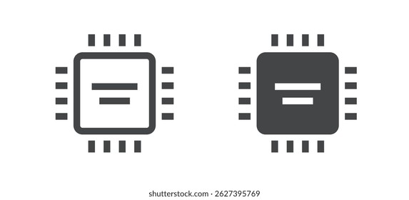 ícone do processador linha simples traço vetor gráfico conjunto, microchip sinal linear sólido símbolo silhueta forma, microesquema microchip memória ram semicondutor pictograma imagem clip art