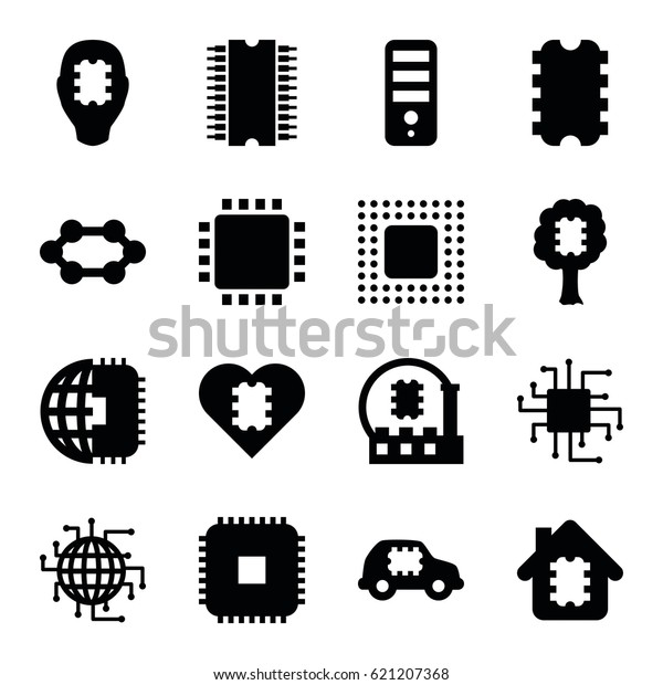 Processor icons set. set of 16\
processor filled icons such as CPU, chip, CPU in house, CPU in\
car