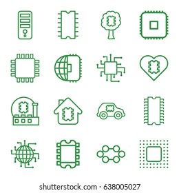Processor icons set. set of 16 processor outline icons such as cpu, cpu