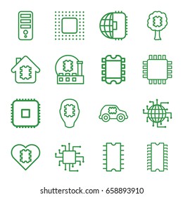 Processor icons set. set of 16 processor outline icons such as cpu, cpu