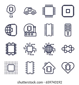 Processor icons set. set of 16 processor outline icons such as cpu, cpu