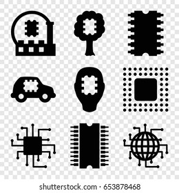 Processor icons set. set of 9 processor filled icons such as cpu, chip