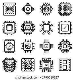 Processor icons set. Outline set of processor vector icons for web design isolated on white background