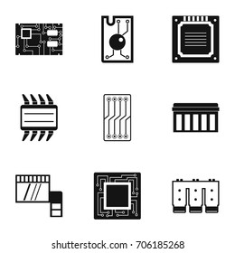 Processor icons set. Simple style set of 9 processor vector icons for web design