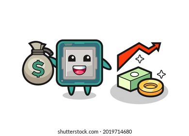 ilustración de procesador caricatura con saco de dinero , diseño de estilo bonito para camiseta, pegatina, elemento logotipo