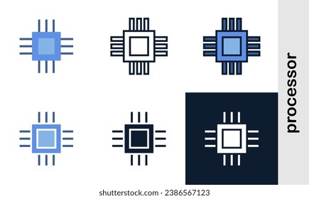 processor illutration icons set. Simple processor icons used web development.