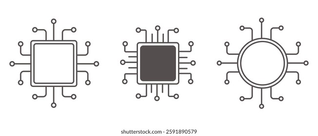 Processor line icon, microchip cpu technology board, Central processing unit. Design element flat, simple silhouette. Vector illustration