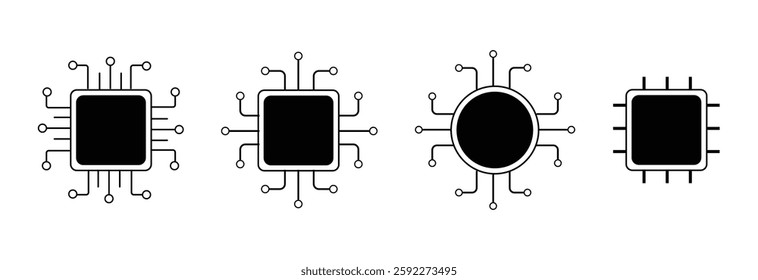 Processor line icon, microchip cpu technology board, Central processing unit. Design element flat, simple silhouette. Vector illustration