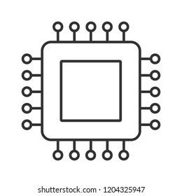 Processor linear icon. Microprocessor. Thin line illustration. CPU. Integrated circuit. Computer, phone processor. Microchip, chipset, chip. Vector isolated outline drawing. Editable stroke