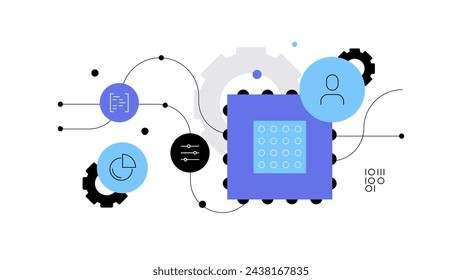 Procesador, aprendizaje automático. Concepto de alta tecnología. Ilustración plana Archivo vectorial.