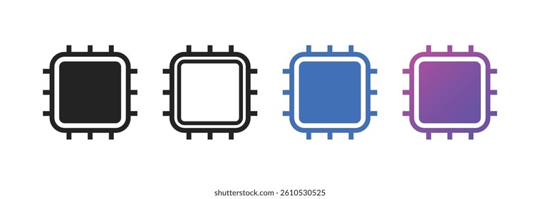 Processor microchip icons representing processor, technology, computing, and electronics in flat vector design