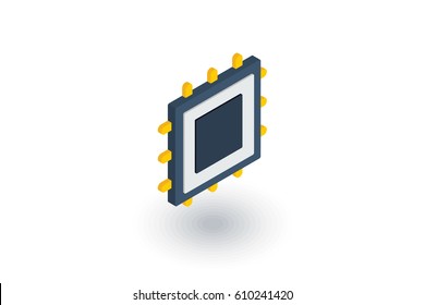 processor, motherboard, chip isometric flat icon. 3d vector colorful illustration. Pictogram isolated on white background