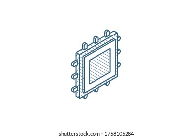 Processor, Motherboard, Chip Isometric Icon. 3d Vector Illustration. Isolated Line Art Technical Drawing. Editable Stroke