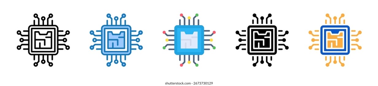 Ícones de vários estilos do processador definem a ilustração do vetor de design.