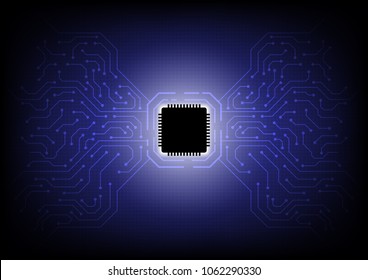 Processor on motherboard behind with the glowing light, Technology abstract, Sci-Fi and engineering concept, Vector illustration background, Backdrop, wallpaper, template.