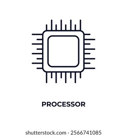 processor outline icon. Linear vector from internet security concept. Thin line processor icon isolated on white background