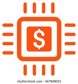 Processor Price icon. Vector style is flat iconic symbol with rounded angles, orange color, white background.