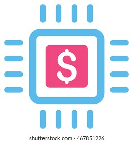 Processor Price icon. Vector style is bicolor flat iconic symbol with rounded angles, pink and blue colors, white background.