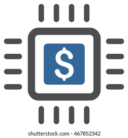 Processor Price icon. Vector style is bicolor flat iconic symbol with rounded angles, cobalt and gray colors, white background.