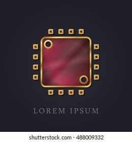 Processor Red Ruby with Golden Frame Precious Jewellery Icon / Logo Design