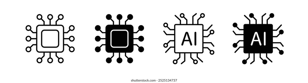Processor thin line vector icon collection