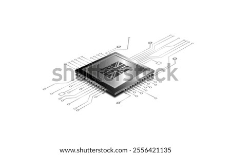 Processor with UK flag on a white background. Technology concept. Vector illustration.