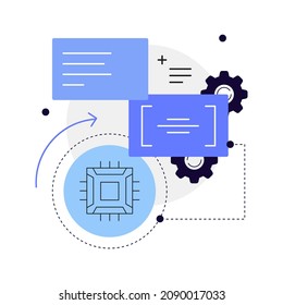 Processor working algorithms. Command and programming. High tech concept. Infographic element. Flat icon. Vector file.