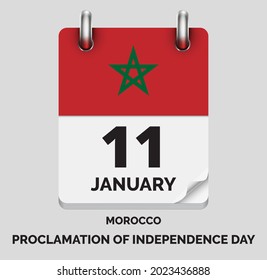Proclamation of Independence Day ,Morocco -January 11, days of year flat realistic calendar icon Proclamation of Independence Day vector image with Morocco flag